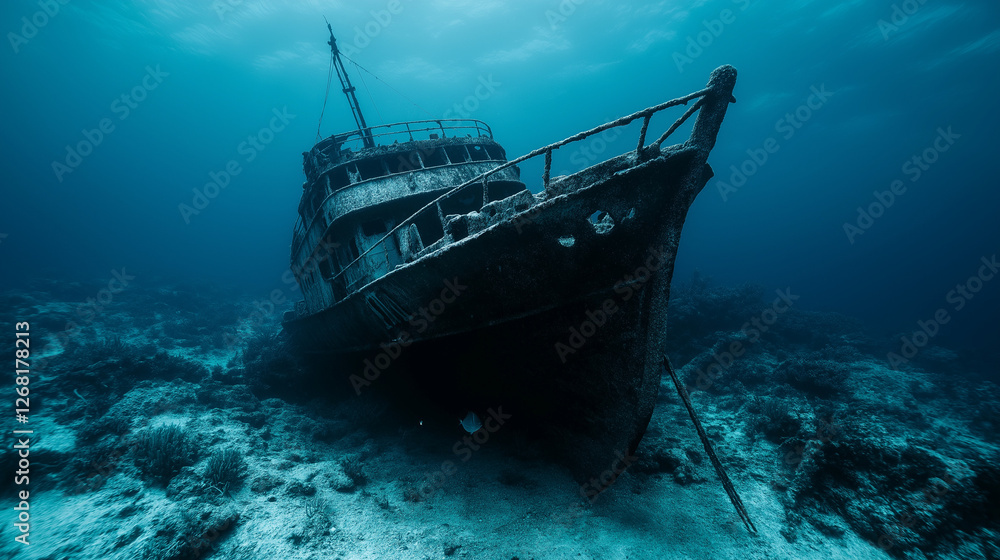 Classic deepsea vessel sailing under an inviting blue horizon, capturing timeless maritime adventure and elegant design Classic deepsea vessel sailing under an inviting blue horizon, capturing timeless maritime adventure and elegant design
