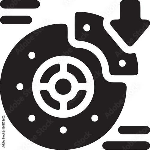 Illustration of a disc brake with an arrow pointing down, indicating maximum braking force