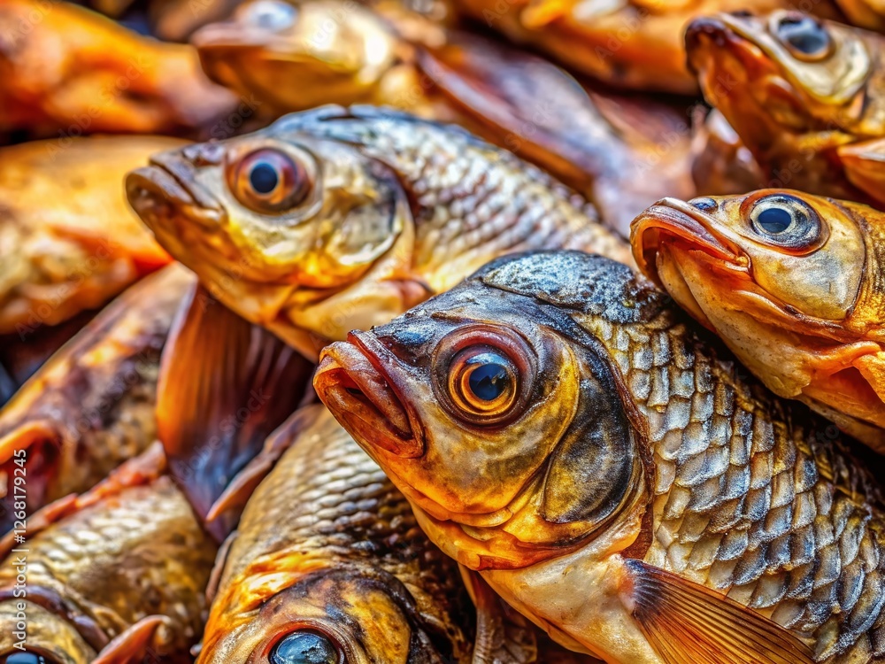 Dried Fish, Close-up Macro Photography: Texture, Detail, and Color of Sun-Dried Seafood Dried Fish, Close-up Macro Photography: Texture, Detail, and Color of Sun-Dried Seafood