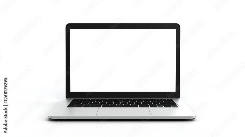 A realistic silver laptop mockup with a blank screen, featuring a sleek design, modern keyboard, and customizable display, perfect for presentations and branding projects isolated on white background A realistic silver laptop mockup with a blank screen, featuring a sleek design, modern keyboard, and customizable display, perfect for presentations and branding projects isolated on white background