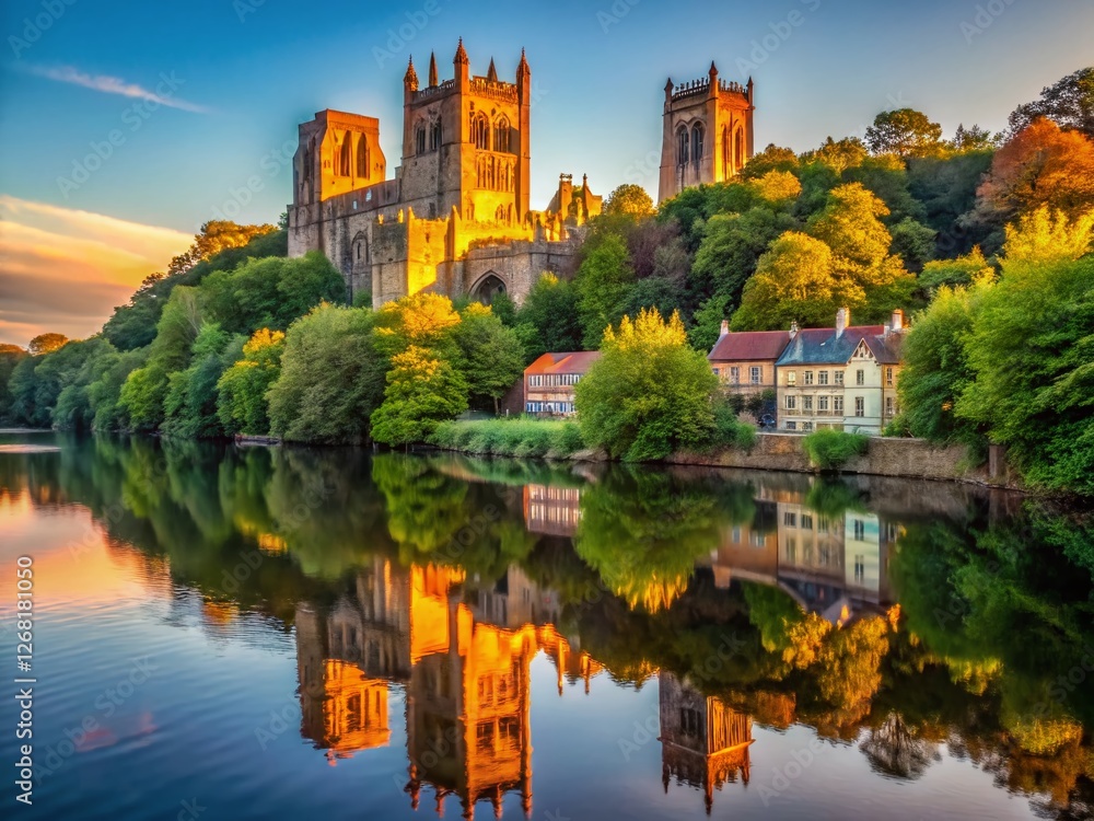 Obraz premium Durham Cathedral Sunset Reflection River Wear England UK Landscape Photography