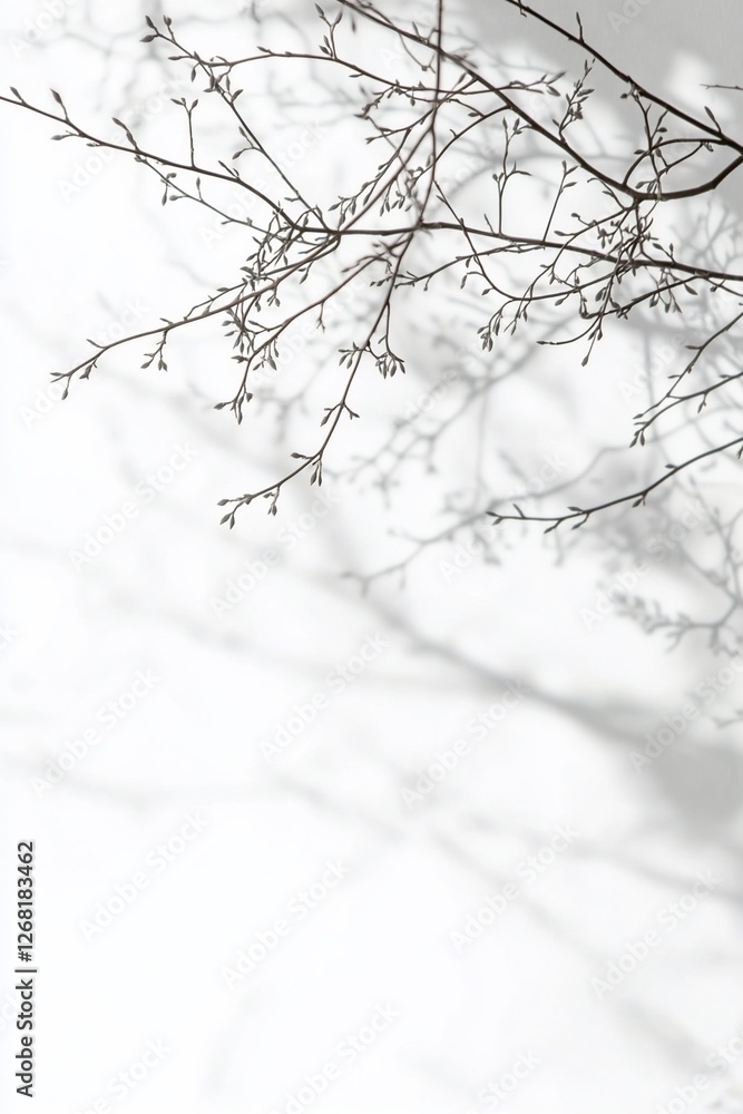 Bare tree branch casting shadow on white background. Bare tree branch casting shadow on white background.