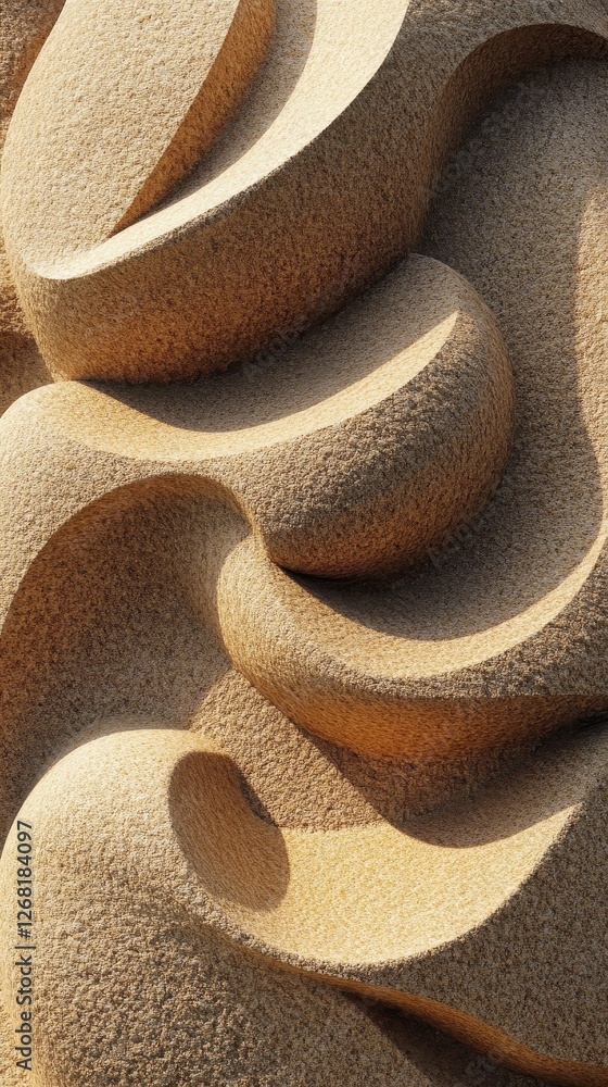 Fototapeta premium Sandstone sculpture displays abstract swirling textured shapes in light
