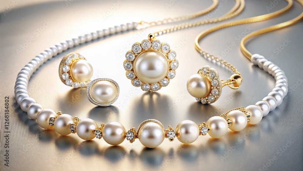Elegant Gold Jewelry Set with Pearl and Cubic Zirconia - Luxury Necklace, Earrings, and Bracelet Elegant Gold Jewelry Set with Pearl and Cubic Zirconia - Luxury Necklace, Earrings, and Bracelet