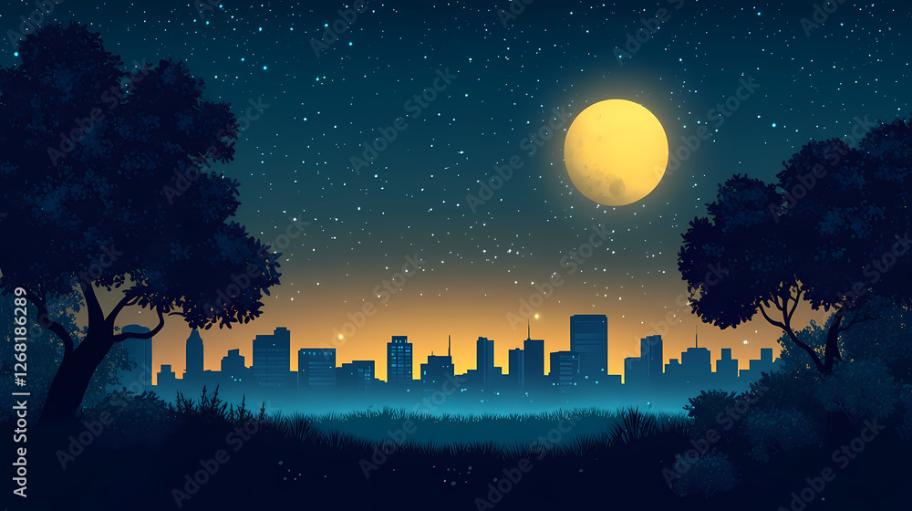 Naklejka premium night cityscape moonlit