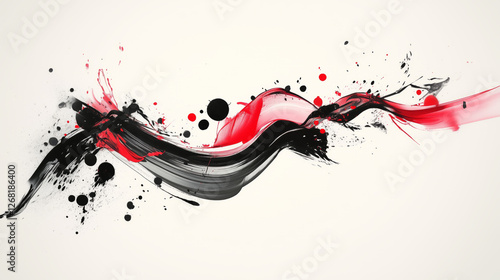 Abstract black and red ink wave with splashes