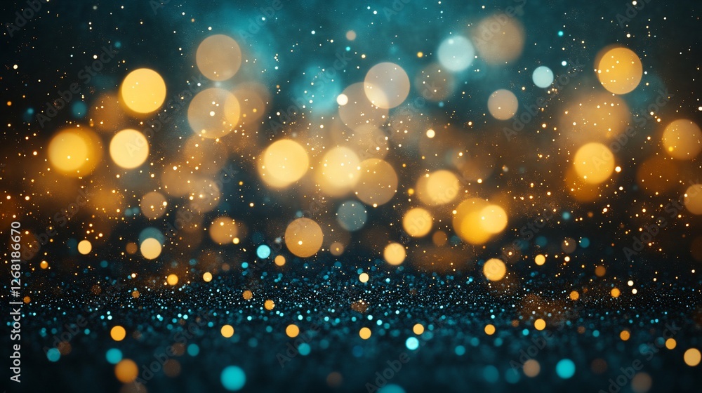 Abstract gold and teal bokeh lights with glitter texture. Abstract gold and teal bokeh lights with glitter texture.