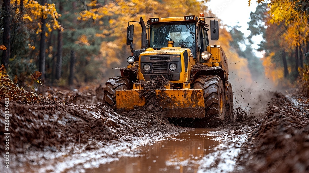 Tractor stuck in autumn forest mud Tractor stuck in autumn forest mud