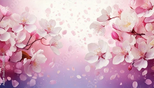 満開の桜の花びらが舞う背景素材　入学入社お花見