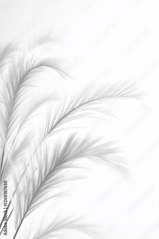 Obraz premium Monochrome close-up of delicate, feathery plants against a white background.