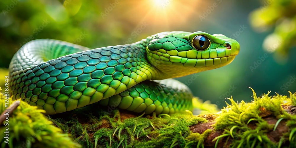 Emerald Green Snake Coiled on Branch - Macro Photography Stock Image Emerald Green Snake Coiled on Branch - Macro Photography Stock Image
