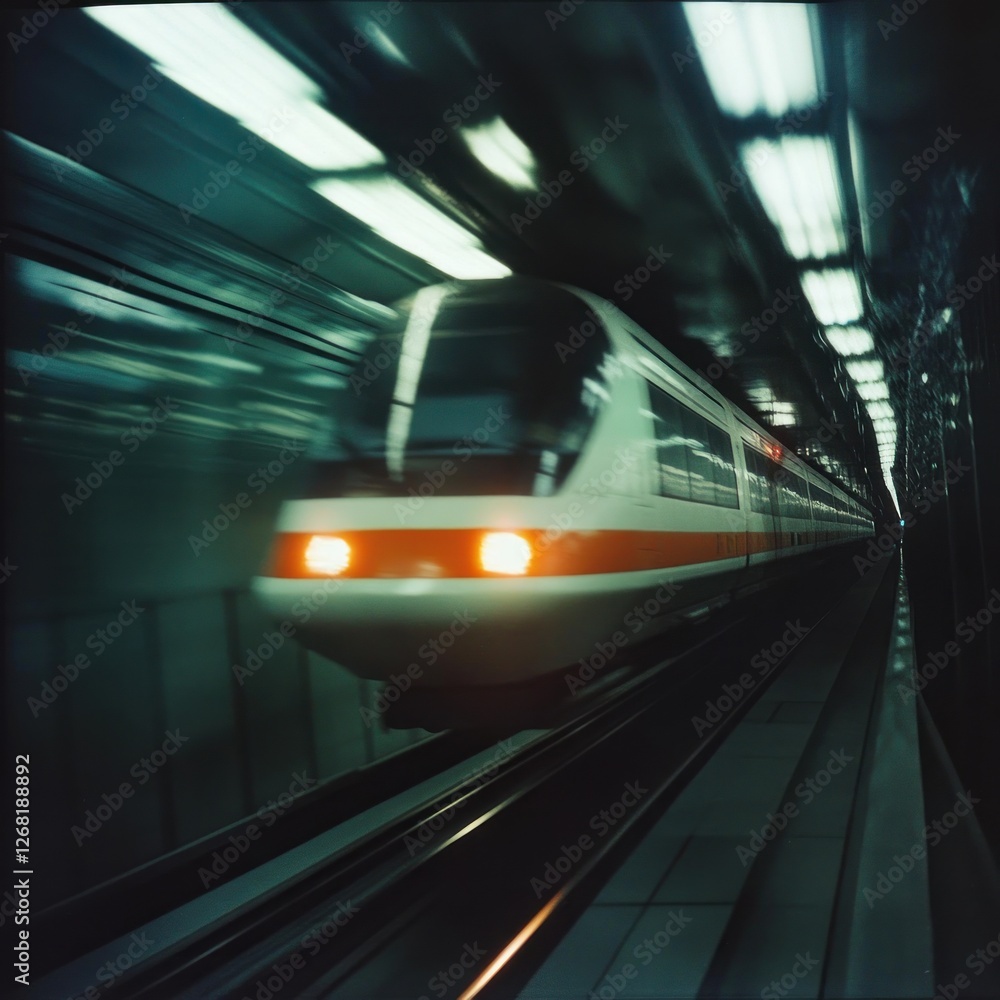 High-speed train rushing through urban tunnel, motion blur High-speed train rushing through urban tunnel, motion blur