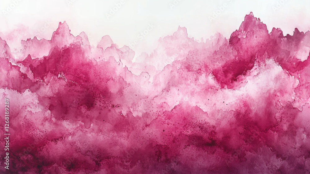 Fototapeta premium Abstract watercolor artwork featuring shades of pink and red resembling clouds.