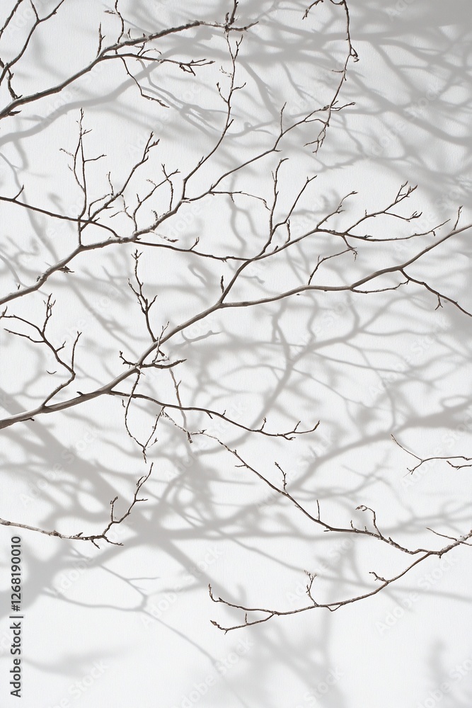 Bare branches cast shadows on a white background. Bare branches cast shadows on a white background.