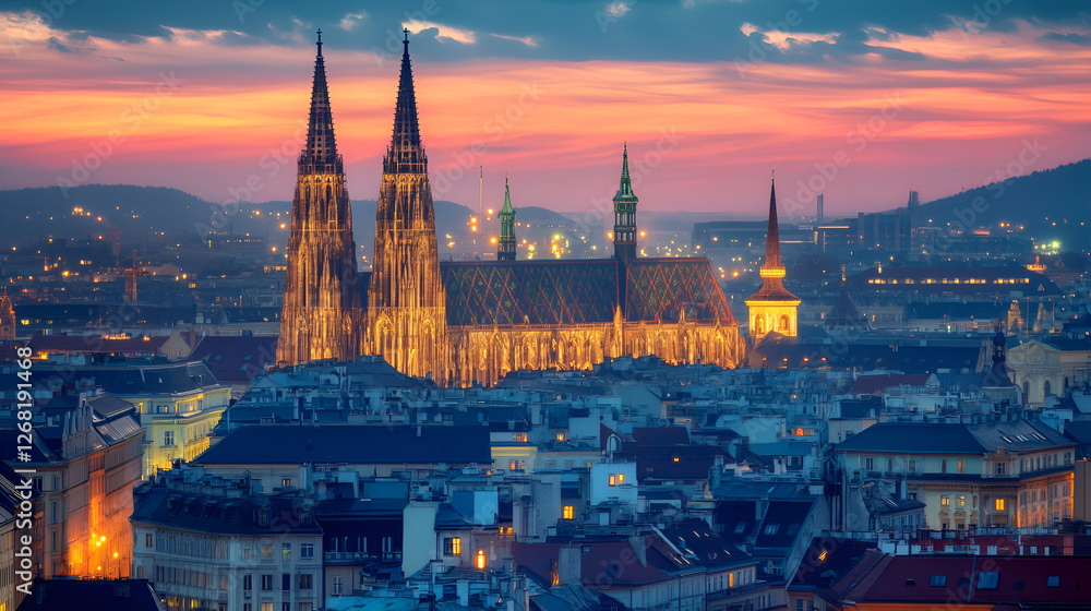 Fototapeta premium Vienna skyline view illustration.ai generative