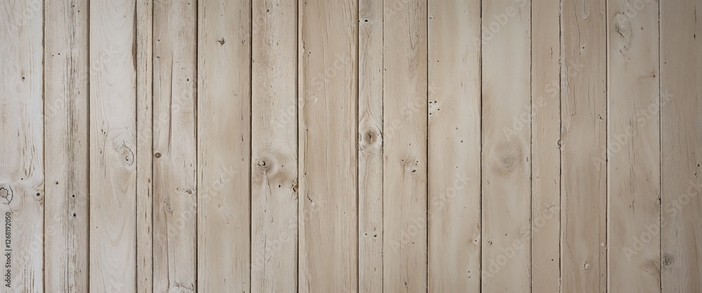 Fototapeta premium a wooden surface, showcasing a rustic and weathered texture. The wood appears to be light beige with subtle variations in tone, indicating natural wear and age.