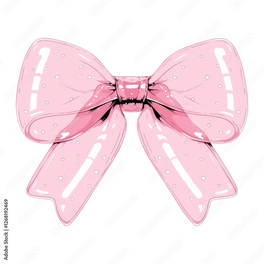 shiny pink bow with polka dots is isolated on transparency background, showcasing its glossy texture and elegant design shiny pink bow with polka dots is isolated on transparency background, showcasing its glossy texture and elegant design