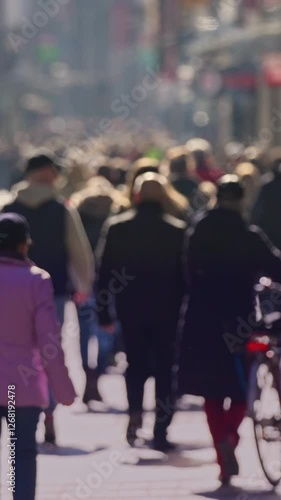 People walking on a high street in the city, busy, populated, slow motion, Vertical Video