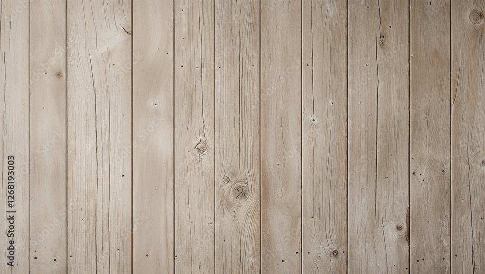 Fototapeta premium a wooden surface, showcasing a rustic and weathered texture. The wood appears to be light beige with subtle variations in tone, indicating natural wear and age.