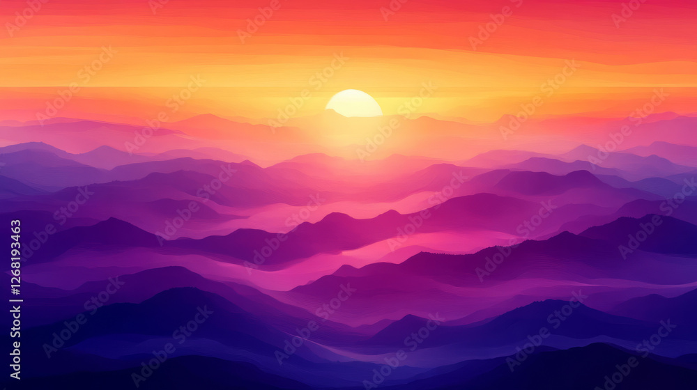 vibrant sunset over layered mountains creates serene atmosphere vibrant sunset over layered mountains creates serene atmosphere