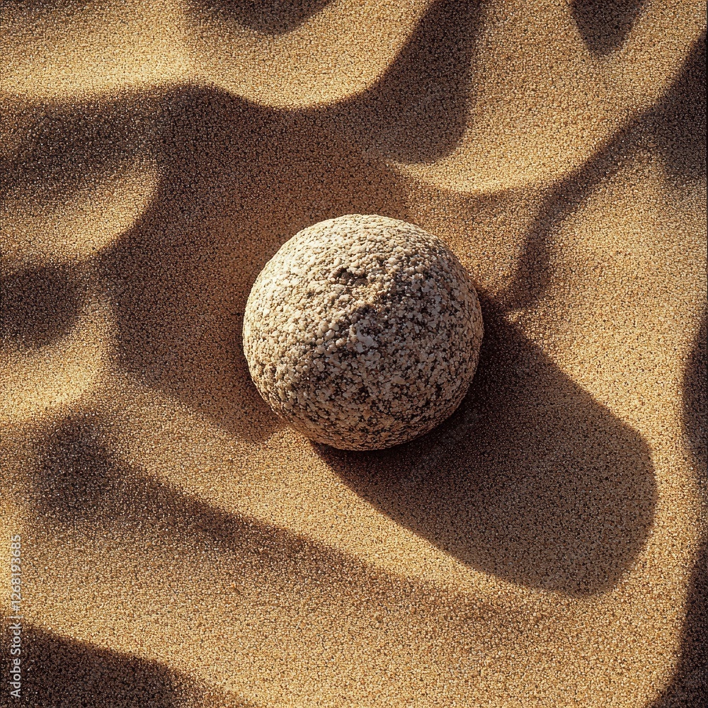 A solitary round stone sits nestled within a sea of sand A solitary round stone sits nestled within a sea of sand