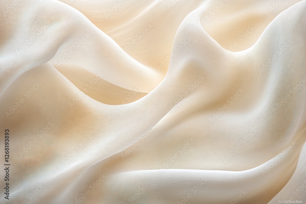 Soft, flowing beige fabric with subtle waves and creases, creating a luxurious and elegant texture. Soft, flowing beige fabric with subtle waves and creases, creating a luxurious and elegant texture.