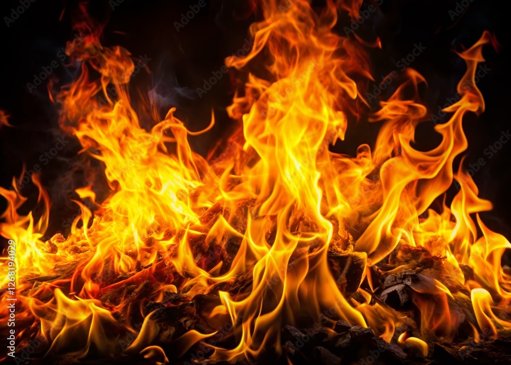 Fiery Inferno: Abstract Flames on Black Background - Stock Photo Fiery Inferno: Abstract Flames on Black Background - Stock Photo