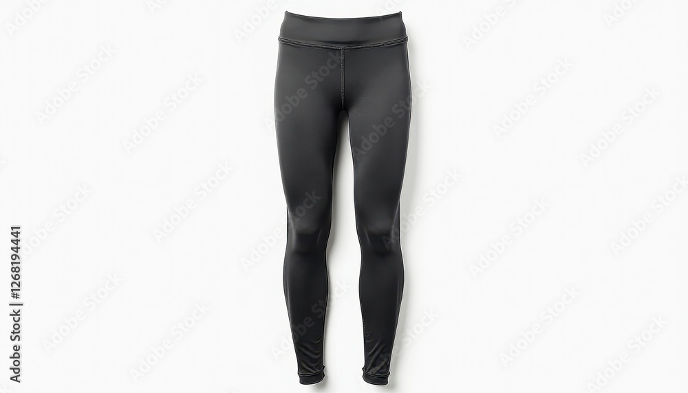 Isolated black highwaisted leggings on a pristine white background, smooth and glossy. A pair of black leggings on a white background. Isolated black highwaisted leggings on a pristine white background, smooth and glossy. A pair of black leggings on a white background.