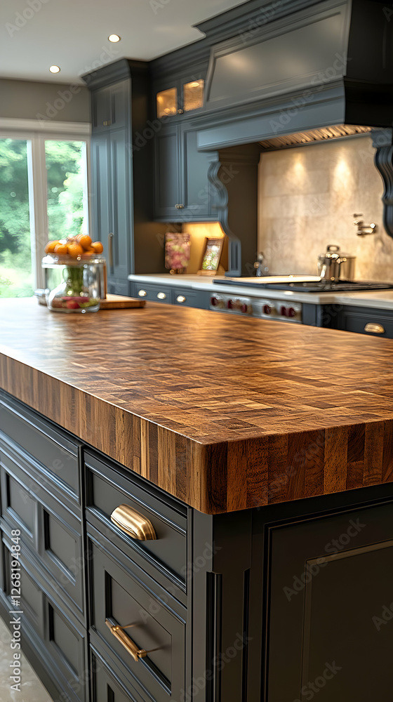 custom made wallpaper toronto digitalDark Modern Kitchen Island With Wood Countertop