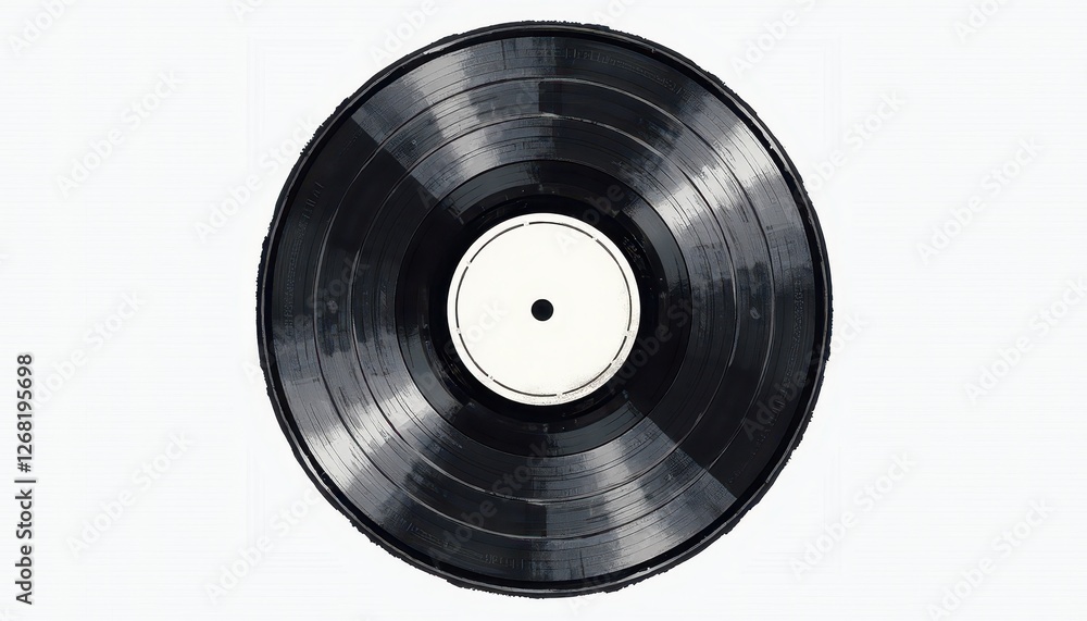 Obraz premium Highquality vinyl record on a pristine white background with a striking contrasting white label. A black vinyl record with a white label on a white background.