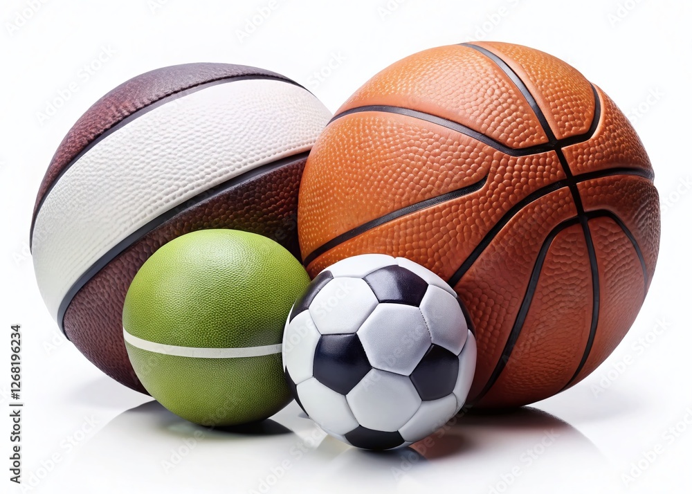 Fototapeta premium Four Sports Balls: Soccer, Basketball, Baseball, Golf Ball - Isolated on White Background