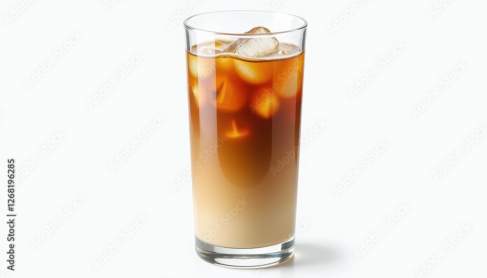 Isolated on white background: Tall glass of iced coffee with ice cubes. A tall glass filled with iced coffee and ice cubes. Isolated on white background: Tall glass of iced coffee with ice cubes. A tall glass filled with iced coffee and ice cubes.
