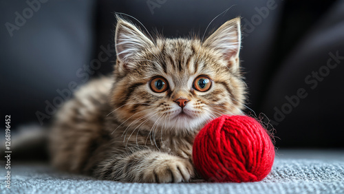 Wallpaper Mural cat sits on a white background playing with a ball Torontodigital.ca