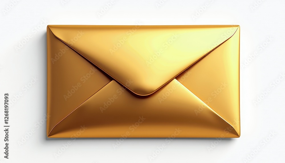 Glossy Golden Envelope on Pure White Background: A Bold Contrast Design. A gold envelope on a white background. Glossy Golden Envelope on Pure White Background: A Bold Contrast Design. A gold envelope on a white background.