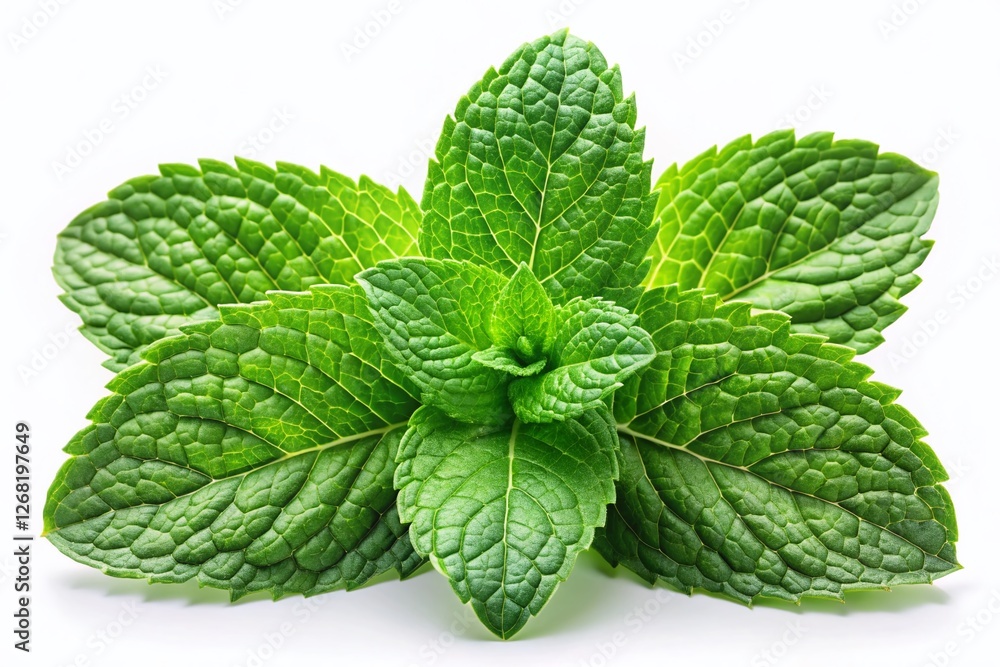 Fresh Mint Sprig Isolated on White Background - High-Resolution Stock Photo Fresh Mint Sprig Isolated on White Background - High-Resolution Stock Photo