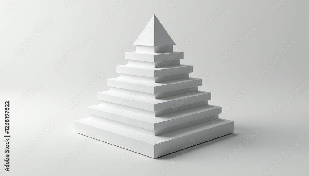 3D White Pyramid Structure on Unobstructed Background for HighQuality Visuals. A white pyramid shaped object on a gray background. 3D White Pyramid Structure on Unobstructed Background for HighQuality Visuals. A white pyramid shaped object on a gray background.