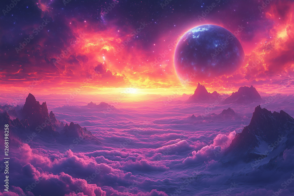 Immersive surreal cosmic landscape with vibrant Immersive surreal cosmic landscape with vibrant