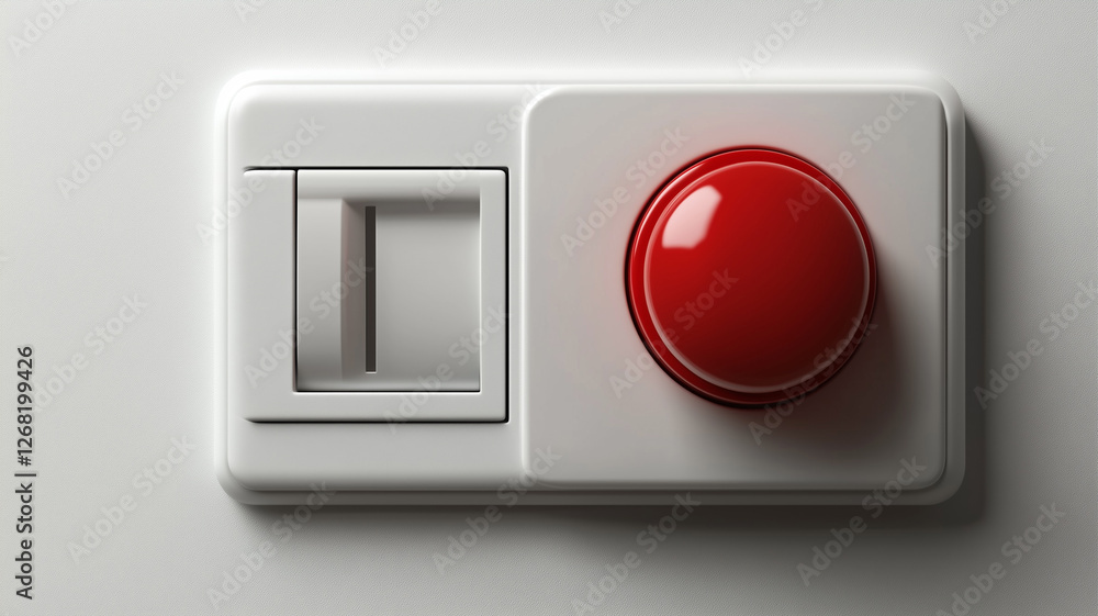 Switch with red button on white background Switch with red button on white background