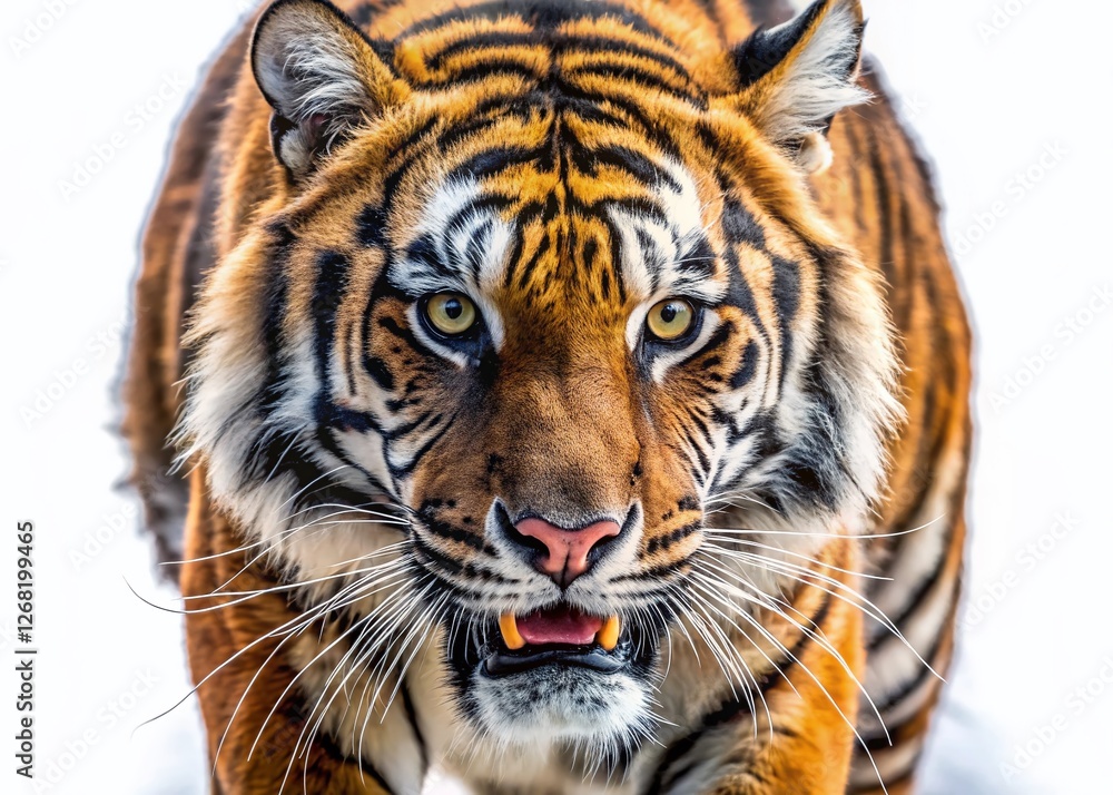 Fototapeta premium Furious Tiger Running, Close-Up Macro Shot, Isolated PNG, Wildlife Photography