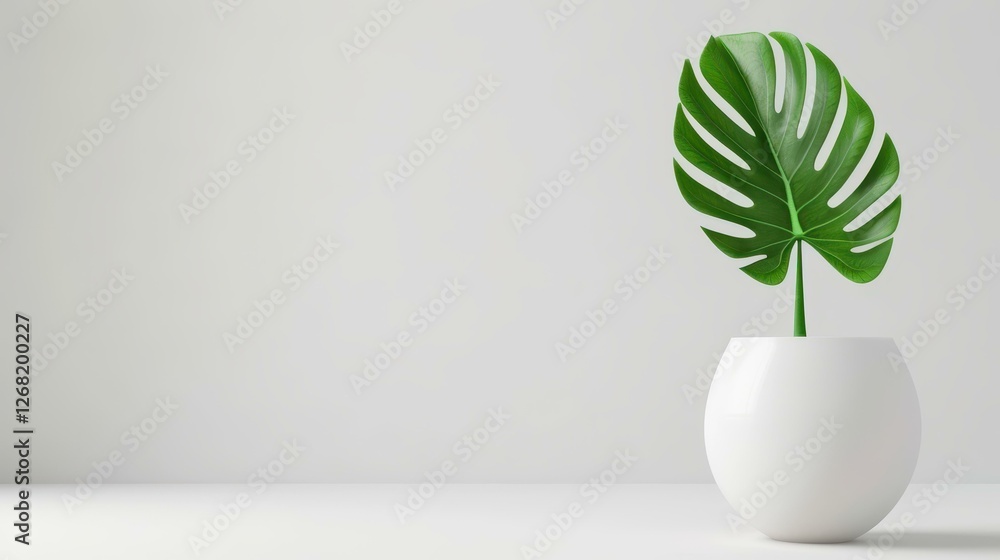 Lush green monstera in a sleek white pot enhances any minimalistic space with its vibrant foliage. Lush green monstera in a sleek white pot enhances any minimalistic space with its vibrant foliage.
