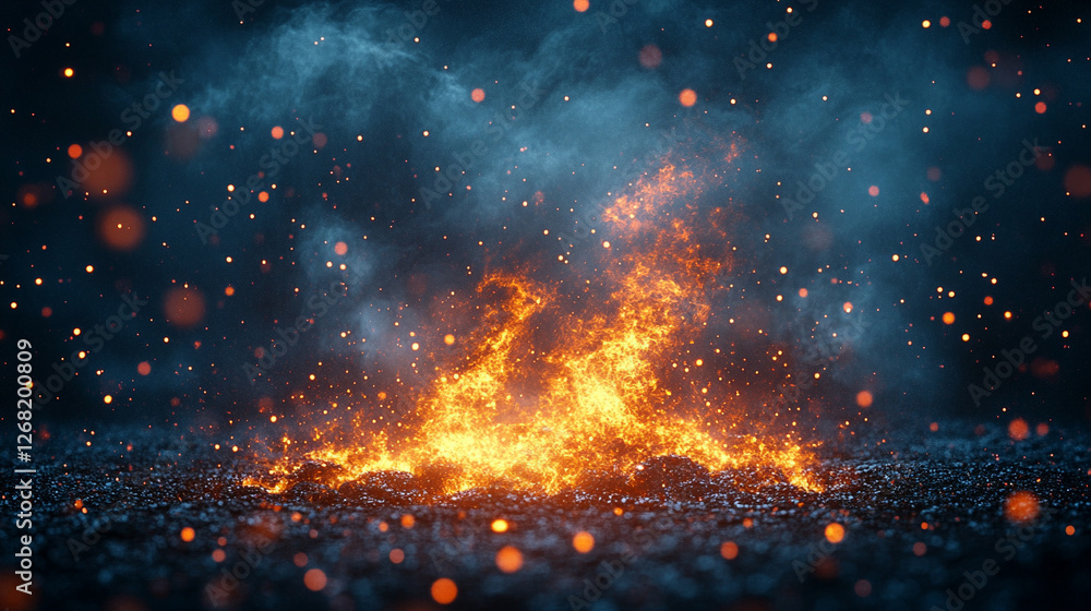 Fototapeta premium A dramatic moment of impact as the ground trembles and a lightning flash strikes, symbolizing power, change, and intensity in a modern setting, capturing the energy and force of nature's power