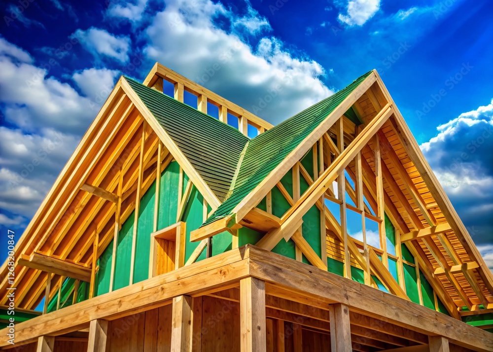 Gable Roof Construction, Stick Built Home, Humble Texas, USA - Close-up Detail