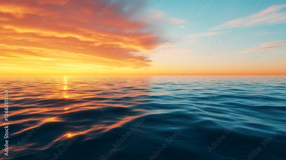Obraz premium The ocean is calm and the sky is orange and pink