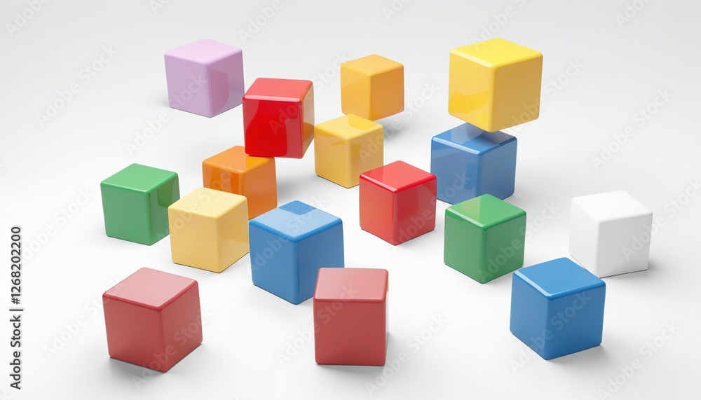 Set of abstract cubes in different colors, 3d render Set of abstract cubes in different colors, 3d render