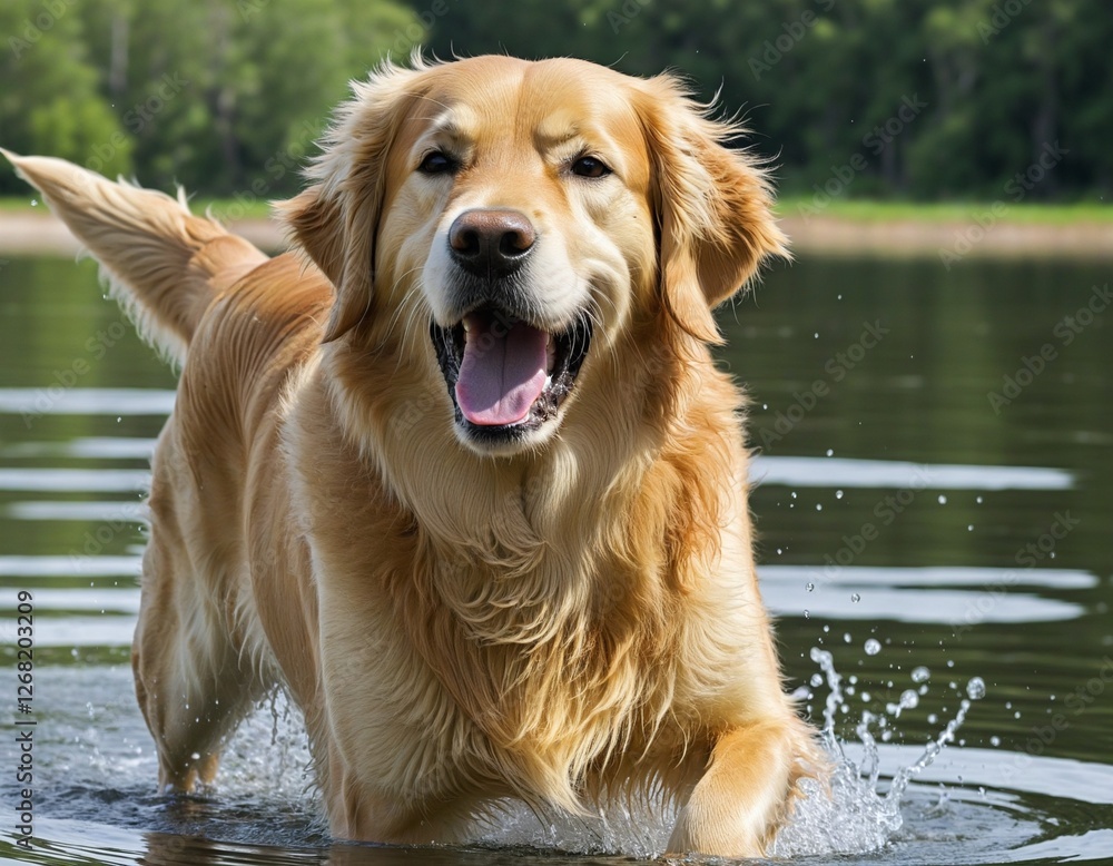 Joyful Golden Retriever by a Tranquil Lake Joyful Golden Retriever by a Tranquil Lake