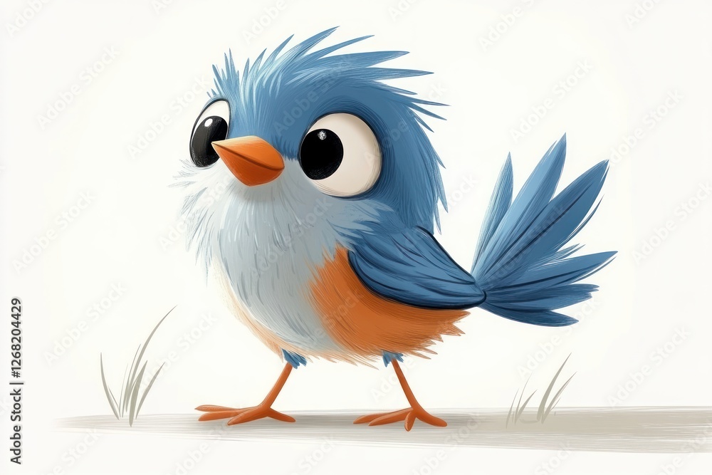 Fototapeta premium Colorful cartoon bird with playful expression in vibrant children's illustration style