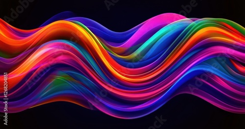 Neon Wavy Lines Abstract Art on Black Background Graphic Design Vibrant Colors Dynamic Movement