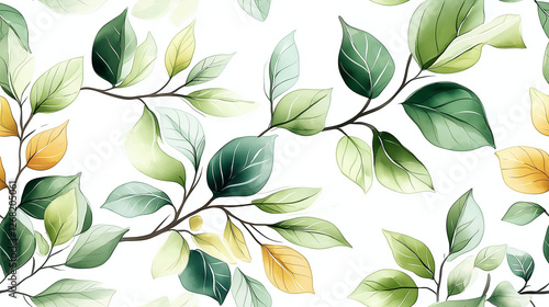 Elegant leaf pattern illustration with green and yellow tones on a white background for decorative use