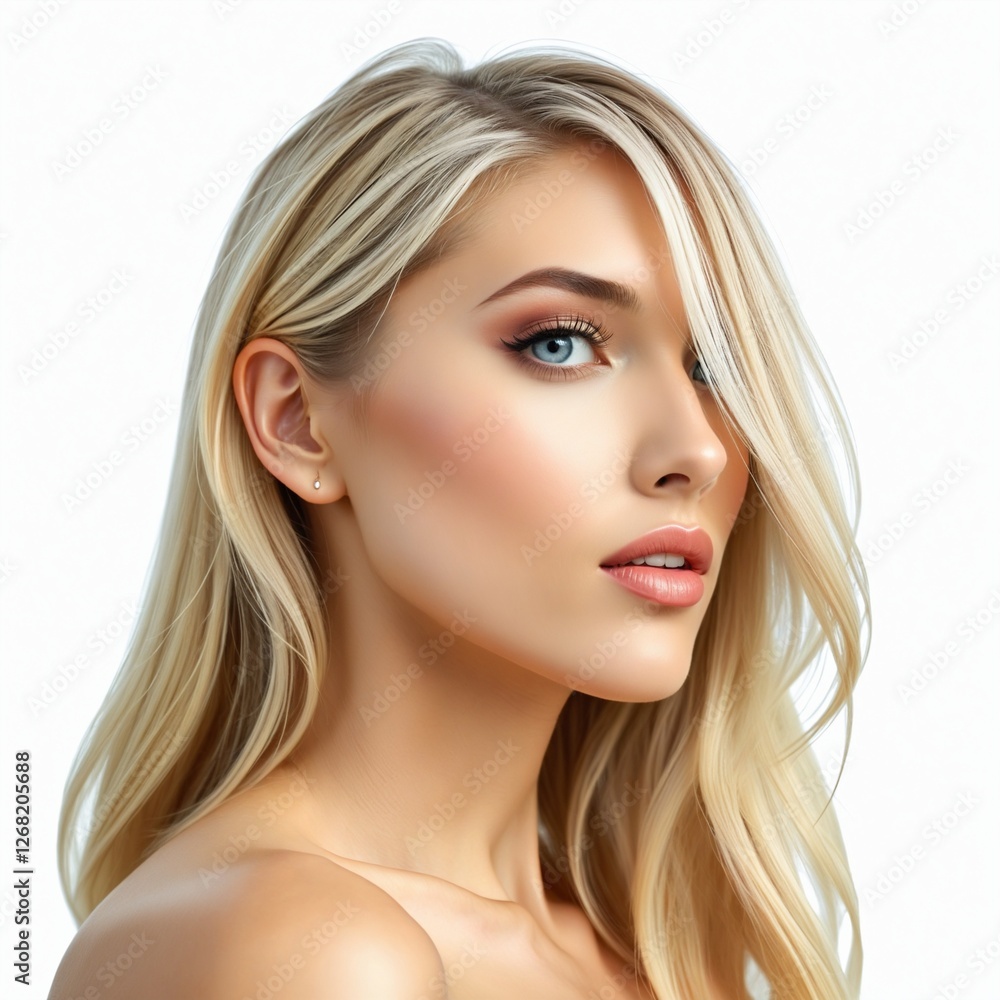 Close-up profile side view of a beautiful blonde woman Close-up profile side view of a beautiful blonde woman