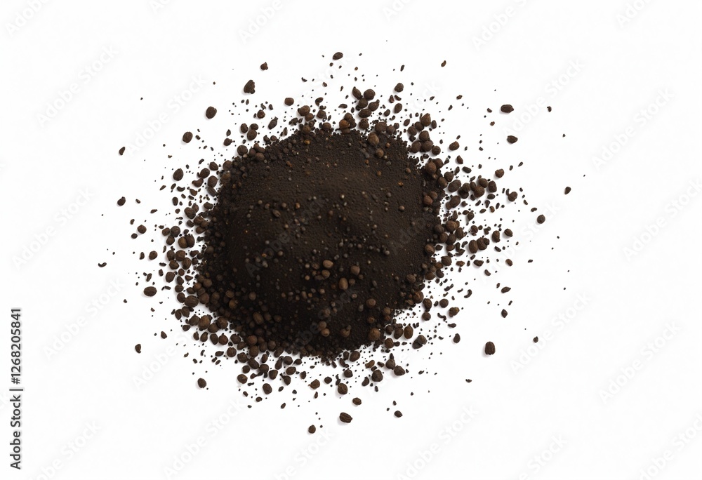 Black ground pepper scattered with flying particles isolated on a white background Black ground pepper scattered with flying particles isolated on a white background